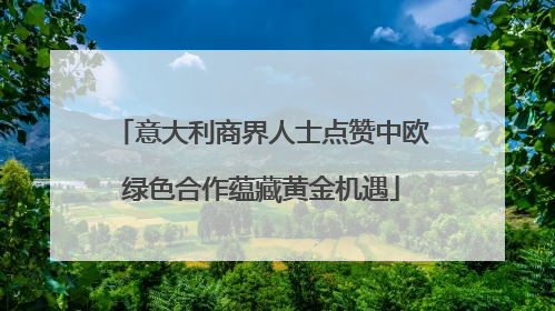 意大利商界人士点赞中欧绿色合作蕴藏黄金机遇