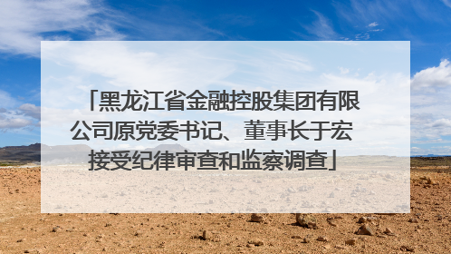 黑龙江省金融控股集团有限公司原党委书记、董事长于宏接受纪律审查和监察调查